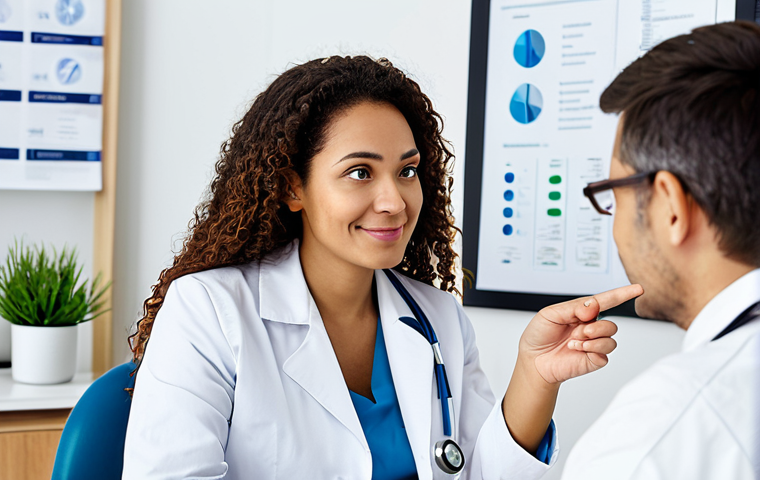 Integrative Medicine Consultation**
"A doctor and a patient discussing treatment options in a brightly lit, modern clinic. The doctor is pointing to a chart showing both conventional and natural treatment plans. The patient is listening attentively, holding a cup of herbal tea. Fully clothed, professional attire, appropriate content, safe for work, perfect anatomy, natural proportions, professional setting, family-friendly."
**