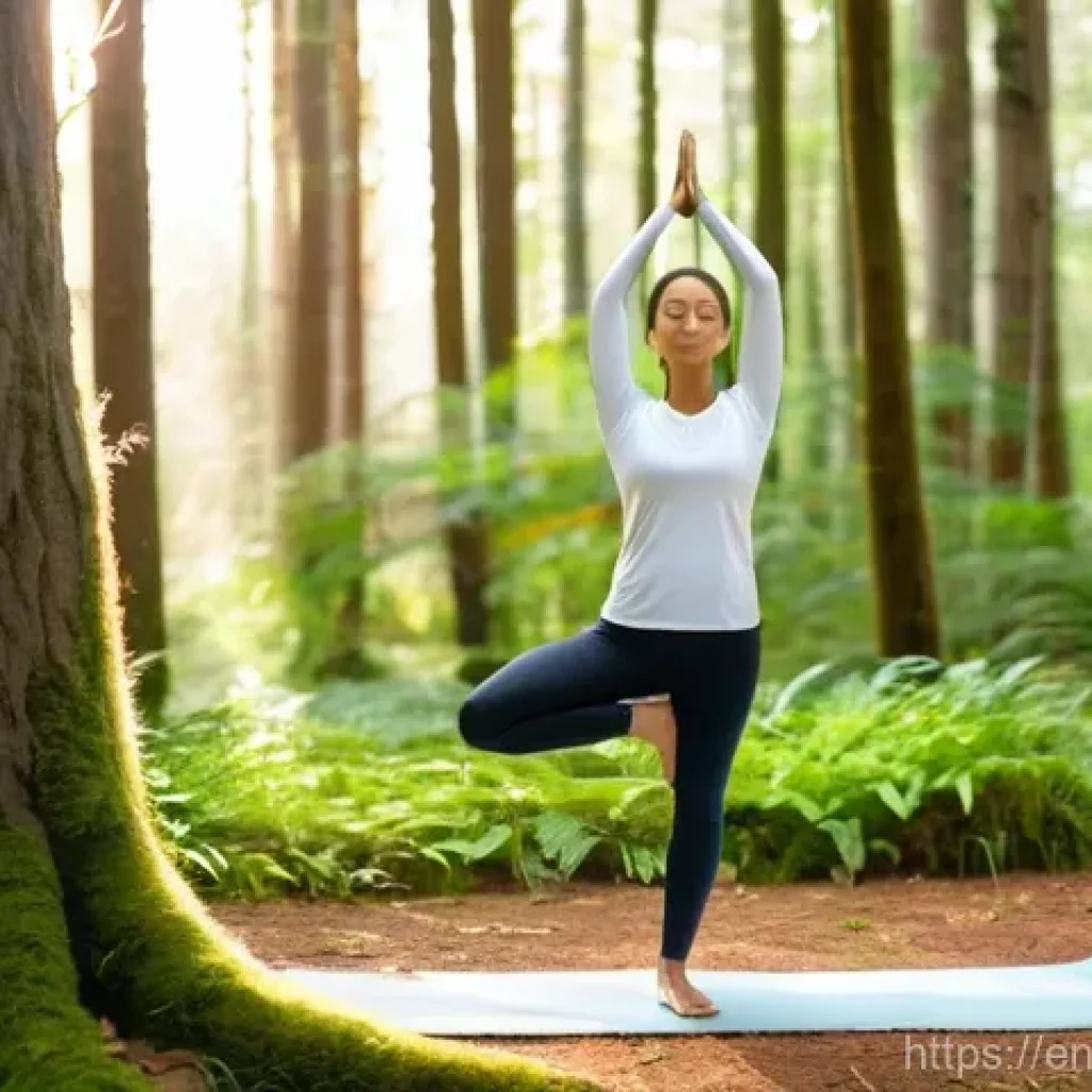 자연 처방 제도와 자아 존중감 - **Prompt:** A serene, sun-dappled forest scene where a woman, in her late 20s to early 30s, stands p...