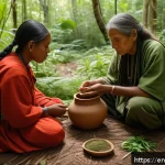 Home 20 자연 처방 제도에서의 문화적 영향 - A serene outdoor scene depicting an Indigenous healer conducting a traditional herbal workshop in a ...